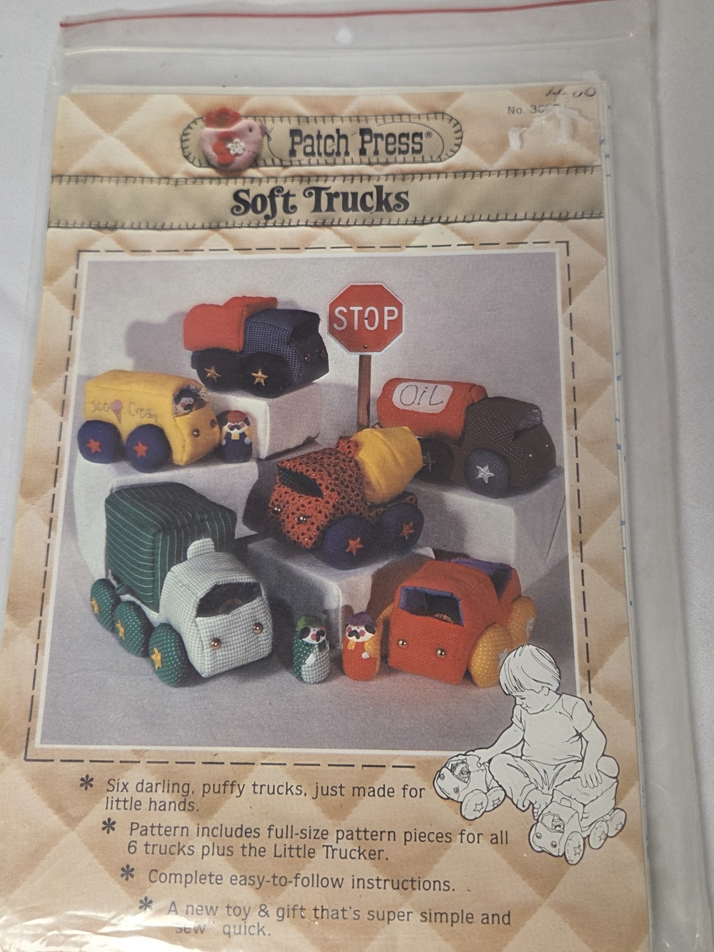 1983 Patch Press Soft Trucks sewing pattern Uncut